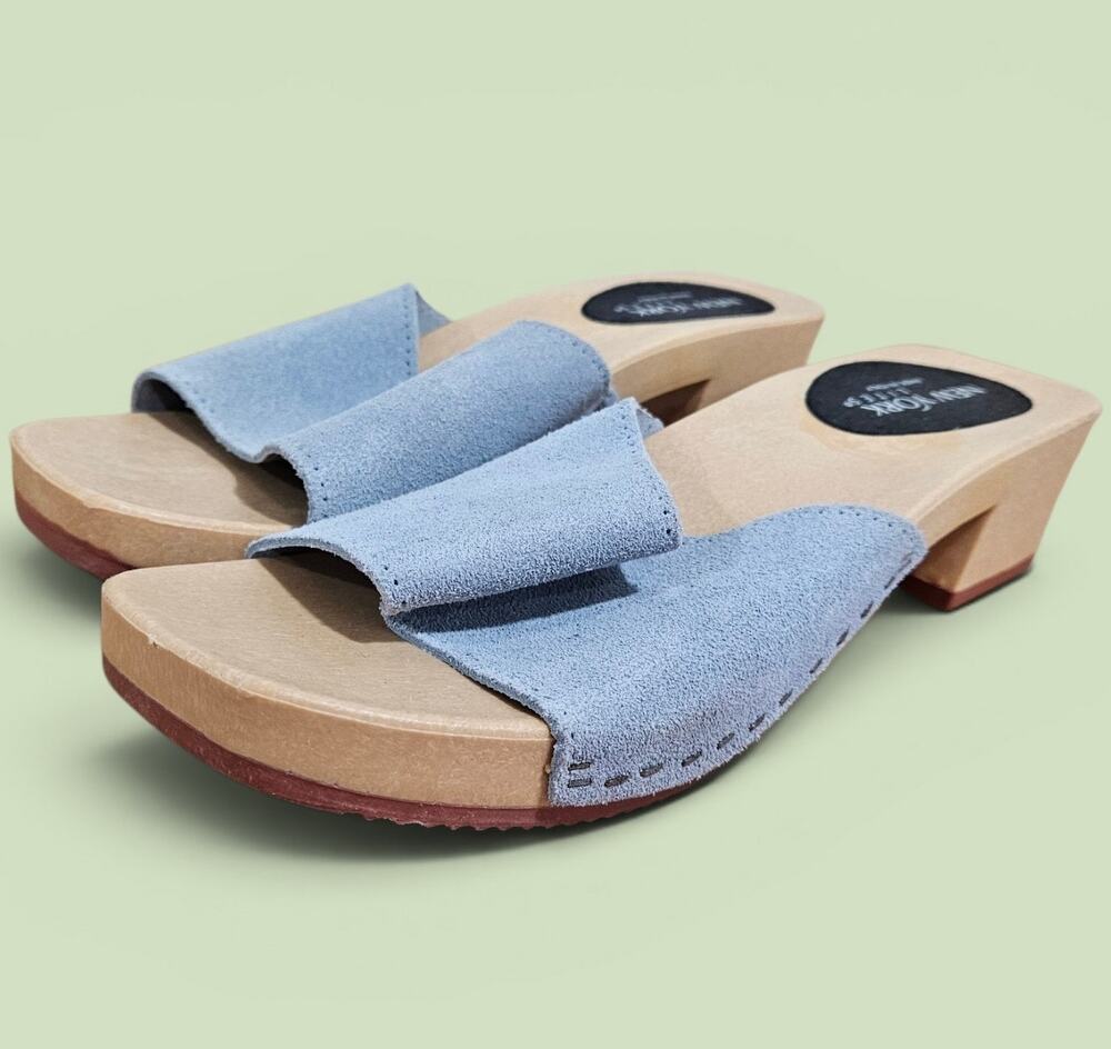 New York Lites Made in Italy Sandal in gray suede wooden 60s style clogs Size 10